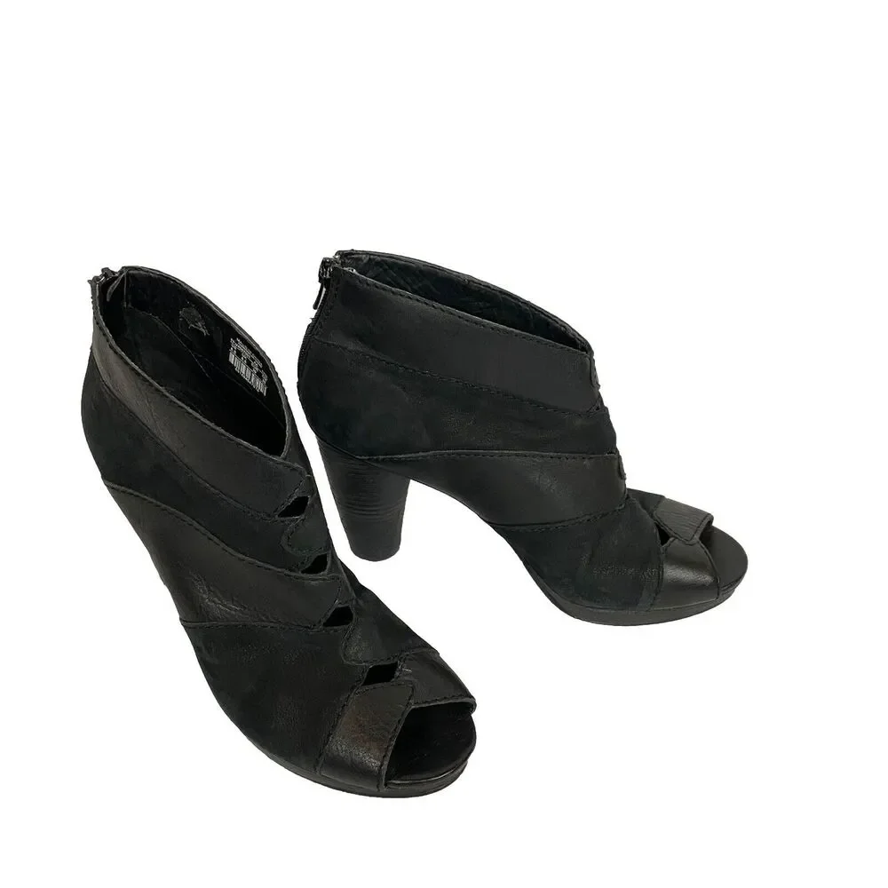 Fossil Bobbi Peep Toe Ankle Boots Booties Women’s Size 8.5 Black Leather - Picture 4 of 13